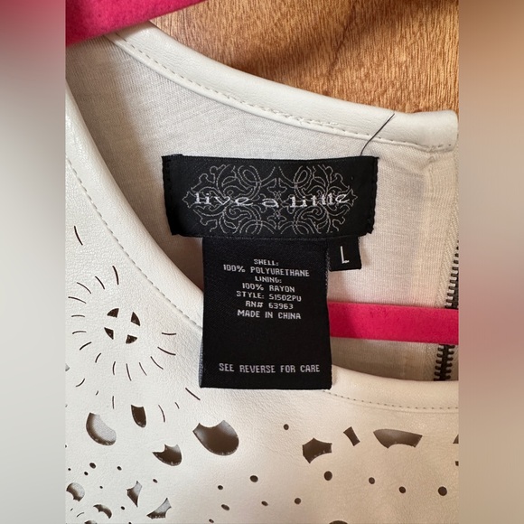 Live a Little size L vegan leather laser cutout top in cream - Picture 7 of 9